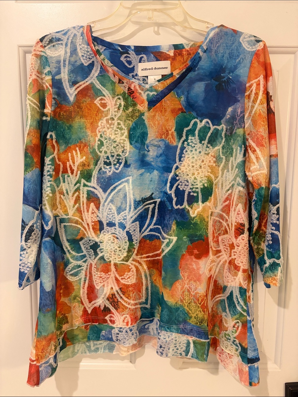 Alfred Dunner Multicolor Floral V-Neck Tunic in Blue, Green & Orange
